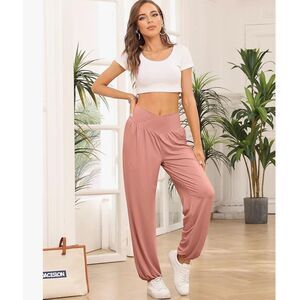 Women's Crossover High Waisted YogaJoggers Lounge‎ Casual Loose w/ Pockets